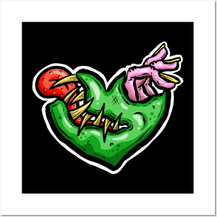 Zombie Heart Tongue and Fingers Green Valentines Day Posters and Art